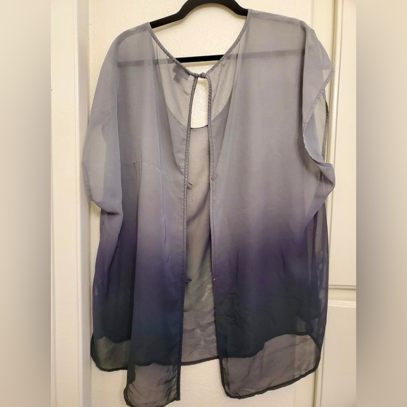 Torrid Sheer Ombré Grey to Black Blouse: Back Button up - Picture 2 of 4